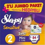 Sleepy Bebek Bezi Beden:2 (3-6Kg) Mini 84 Adet (Ped Hediyeli) 2 Li Jumbo Pk Serisi