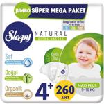 Sleepy Bebek Bezi Naturel Beden:4+ (9-16Kg) Maxi Plus 260 Adet Jumbo Süper Mega Pk