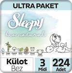 Sleepy Bio Natural 3 Numara Midi 224'Lü Külot Bez