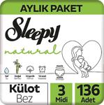 Sleepy Natural 3 Numara Midi 136'Lı Külot Bez