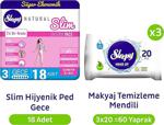 Sleepy Natural Slim Gece Hijyenik Ped 18Li + Sleepy Makyaj Temizleme Mendili 3X20 60Yaprak