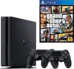 Sony Playstation 4 Slim 500 Gb + 2. Ps4 Kol Dualshock 4 + Gta 5 Oyun Konsolu