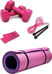 Tayzon Mor-Pembe Pilates & Yoga Matı 8Mm + Direnç Bandı + Atlama Ipi + 1Kg Dambıl