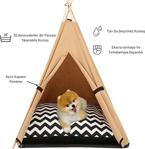 Teepee House 70-70 Cm Bej Yataklı Köpek Çadırı