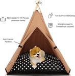 Teepee House 70-70Cm Yataklı Sütlü Kahve Köpek Çadırı