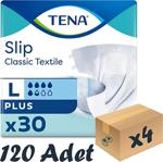 Tena Slip Classic Tekstil Bel Bantlı Hasta Bezi, Büyük Boy (L), 5.5 Damla, 30'Lu 4 Paket 120 Adet