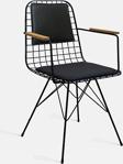 Theia Tasarım Tel Sandalye Kolçaklı Ve Sırt Minderli Siyah