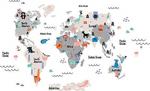 Tilki Dünyası Eğitici Gri - Koyu Gri Renkli Dünya Atlası Haritası Çocuk ve Bebek Odası Duvar Sticker
