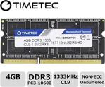 Timetec 76Tt13Nus2R8-4G 4 Gb Ddr3 1333 Mhz Cl19 Notebook Ram