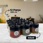 Trustmoda 12 Adet 300 Ml Kapağı Kendinden Kaşıklı Sticker Etiket Baharat Takımı - Kaşıklı Baharatlık