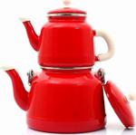 Verda Tiryaki Vintage Emaye Çinko Çaydanlık Takımı - Kırmızı