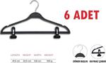 Vip Home Concept 6 Adet Plastik Elbise Askısı Döner Başlıklı Çentikli Mandallı Kıyafet Askı 41,5 Cm