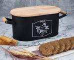 Vip&House Ahşap Kapaklı Ekmek Saklama Kutusu Ekmek Sepeti Metal Ekmeklik Siyah