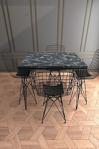 Vudi Design Lifos Xl Büyük Boy Yemek Mutfak Balkon Masası Mermer Desenli + 4 Adet Tel Sandalye
