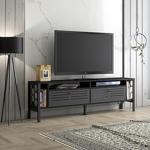 Wood'N Love Roma Premium Altıgen Desen Metal Ayaklı Metal Kapaklı Dolaplı Tv Ünitesi - Wood Siyah /