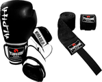 Yukon Alpha Kick Boks Eldiveni Boks Bandajı Kick Boks Seti 3 Renk Siyah-12 Oz