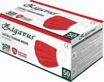 Zigavus - 3 Katlı Kırmızı Renkli Yumuşak Kulaklıklı Tek Kullanımlık Cerrahi Maske 50 Adet