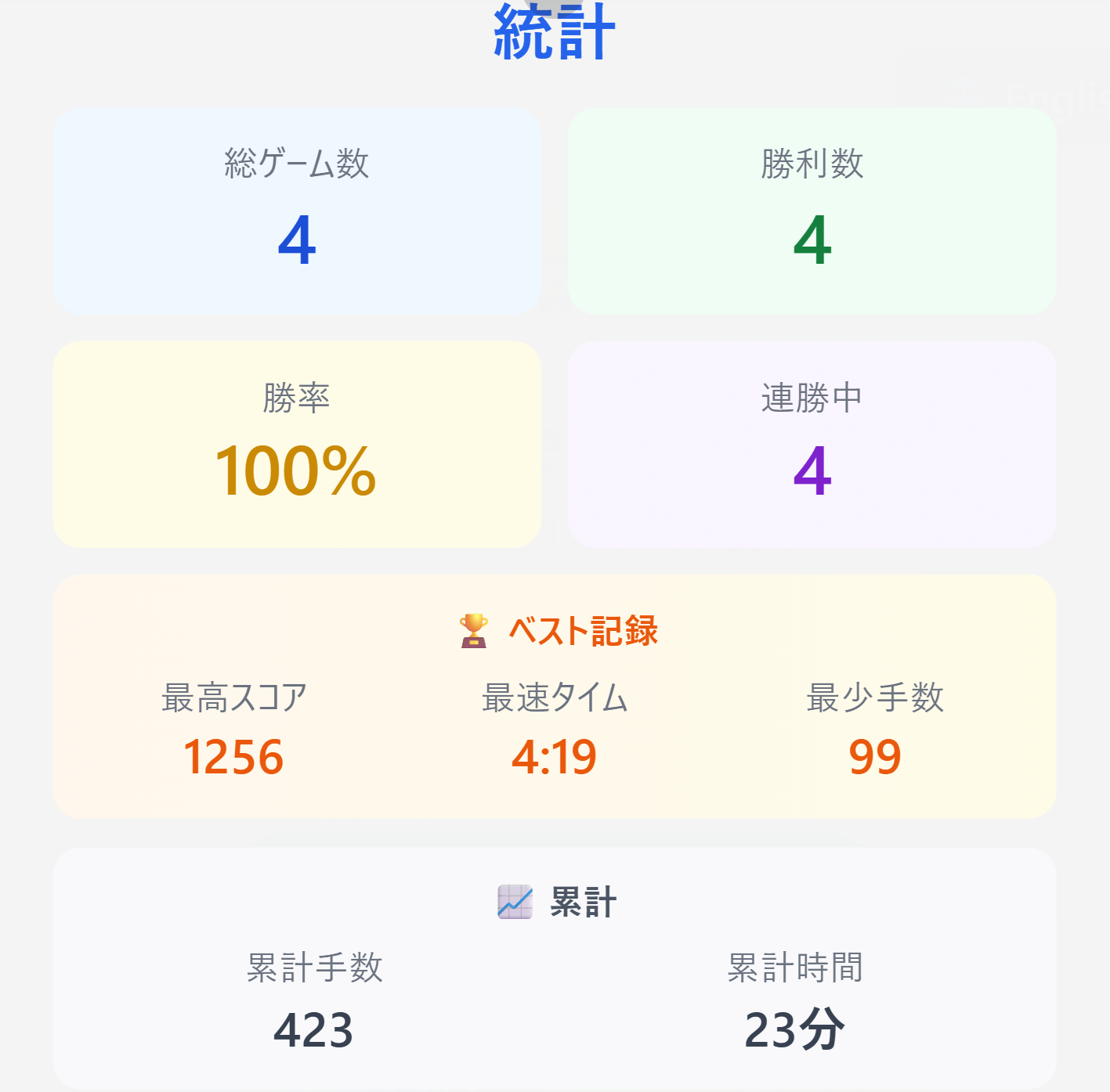フリーセルの統計画面