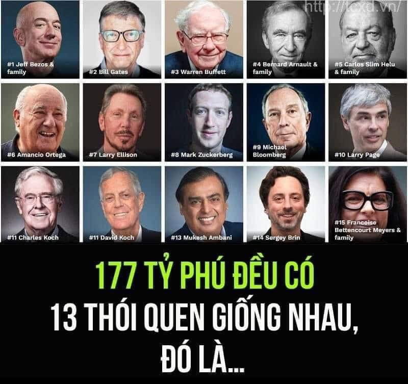 177 TỶ PHÚ ĐỀU CÓ 13 THÓI QUEN GIỐNG NHAU. ĐÓ LÀ…