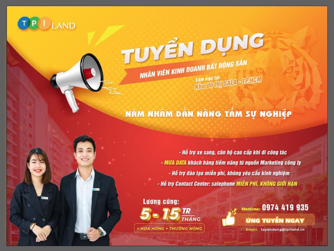 [HCM] CÔNG TY BẤT ĐỘNG SẢN TPI LAND TUYỂN DỤNG NHÂN VIÊN KINH DOANH FULL-TIME 2022 (KHÔNG YÊU CẦU KINH NGHIỆM)