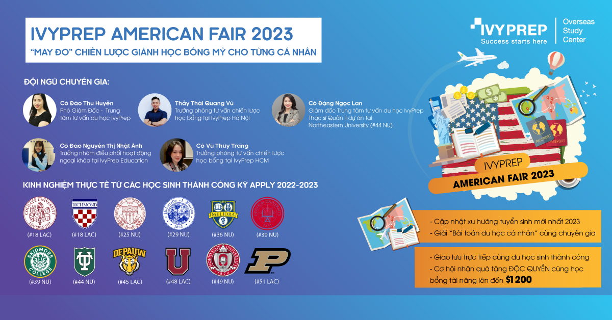 [HN/HCM] Ivyprep American Fair 2023: "May Đo" Chiến Lược Giành Học Bổng Mỹ Cho Từng Cá Nhân 2023 (Miễn Phí Tham Dự)