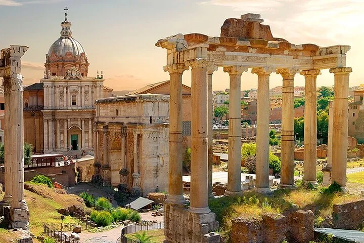 Roman Forum ancient ruins, historic columns.