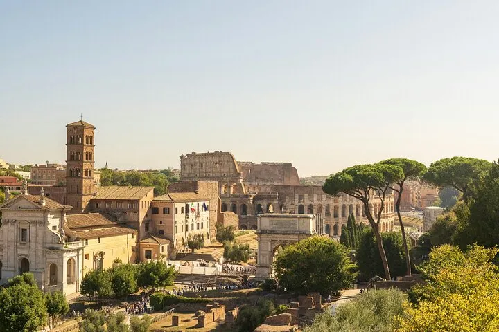 Historic Colosseum and Roman Forum ruins, Rome.
