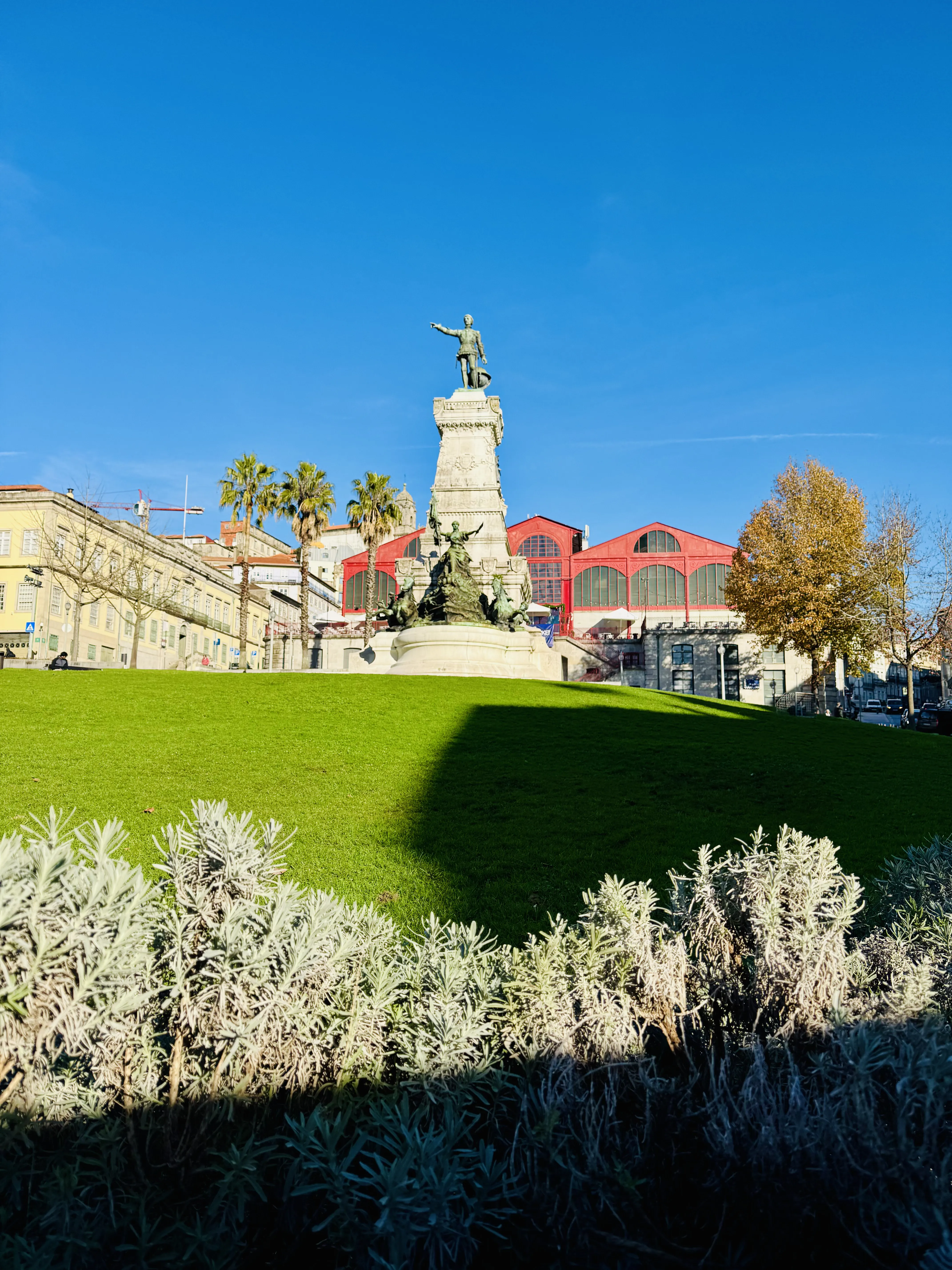 Infante D. Henrique Monument, Porto, green lawn.