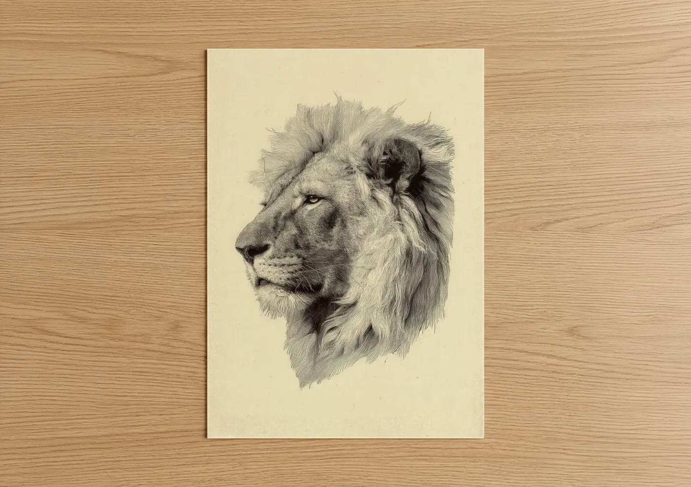 Majestic Lion Profile Pencil Drawing Wall Art
