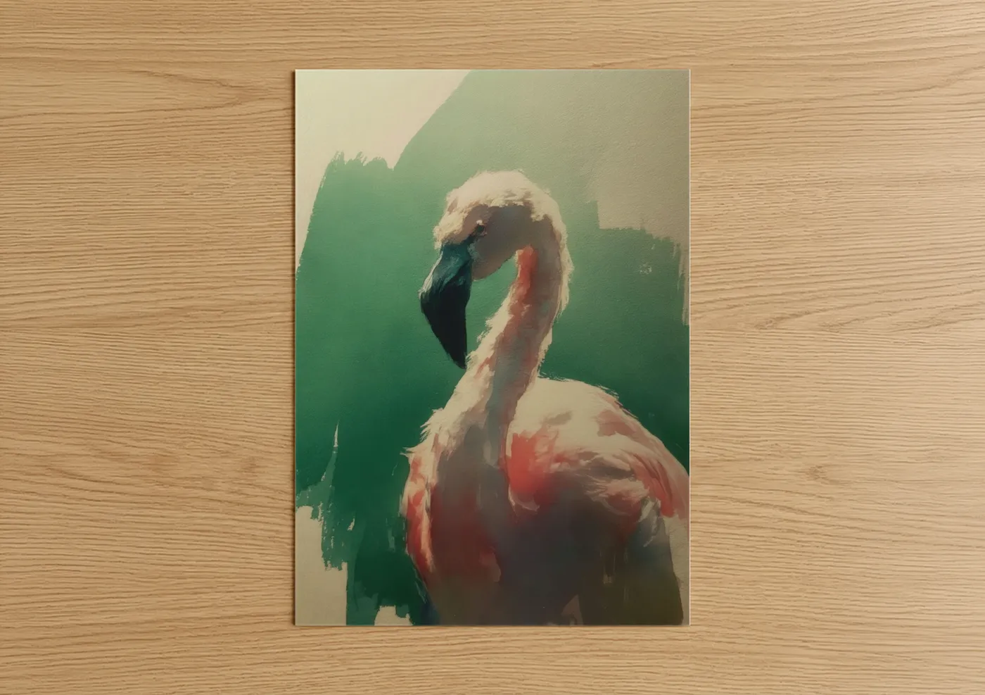 Emerald Flamingo Modern Art Print Wall Art