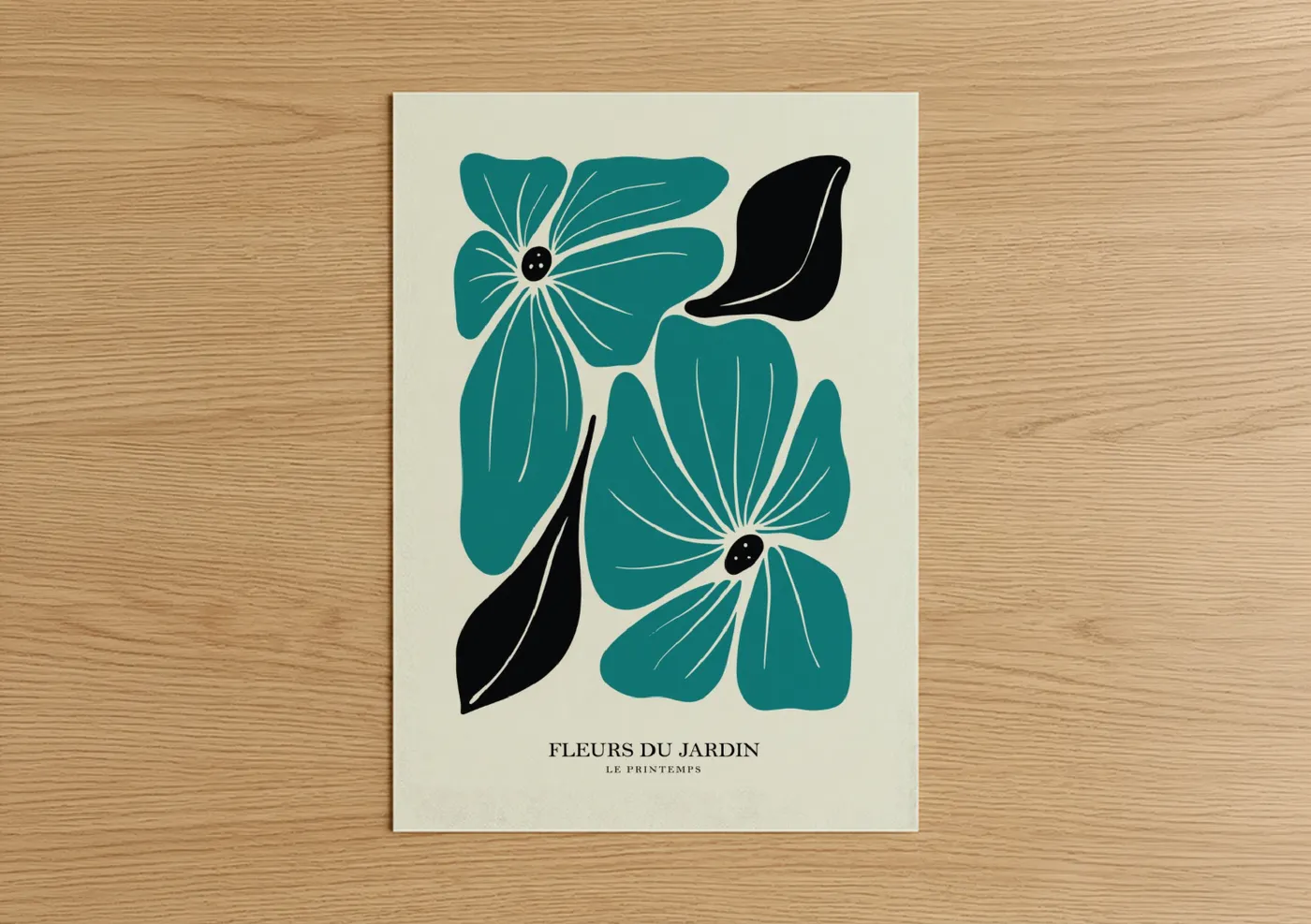 Teal Abstract Flower Botanical Wall Art