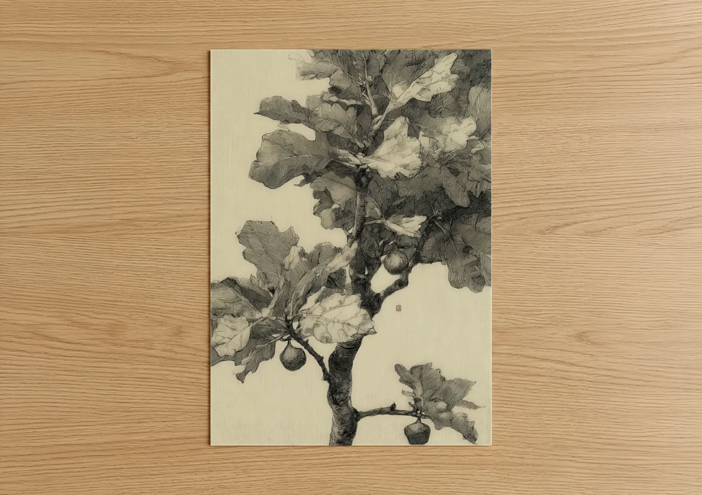 Botanical Fruit Branch Ink Drawing Wall Art
