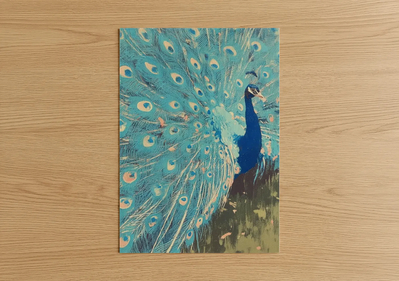 Turquoise Peacock Display Watercolor Wall Art