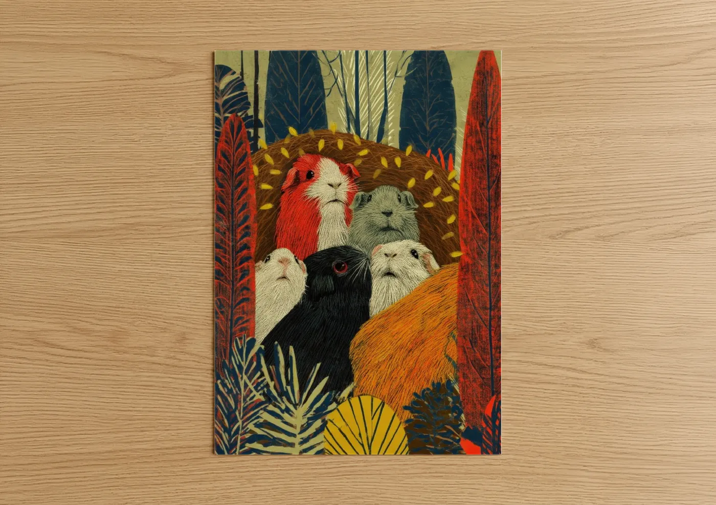 Colorful Guinea Pig Family Forest Wall Art