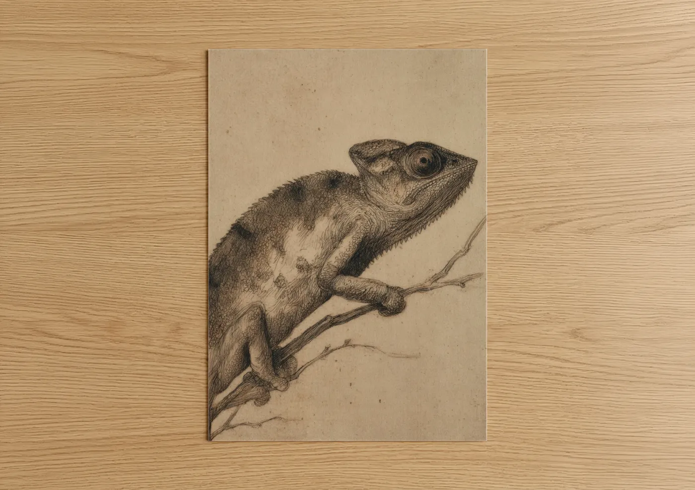 Detailed Chameleon Branch Illustration Wall Art