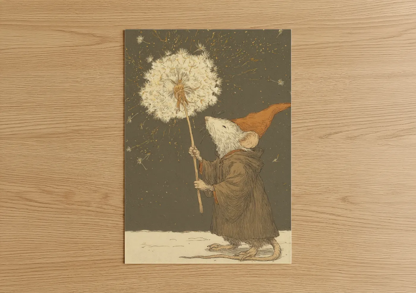 Whimsical Mouse Holding Dandelion Wall Art