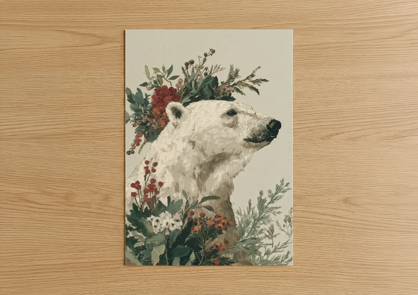 Floral Polar Bear With Botanical Wall Art