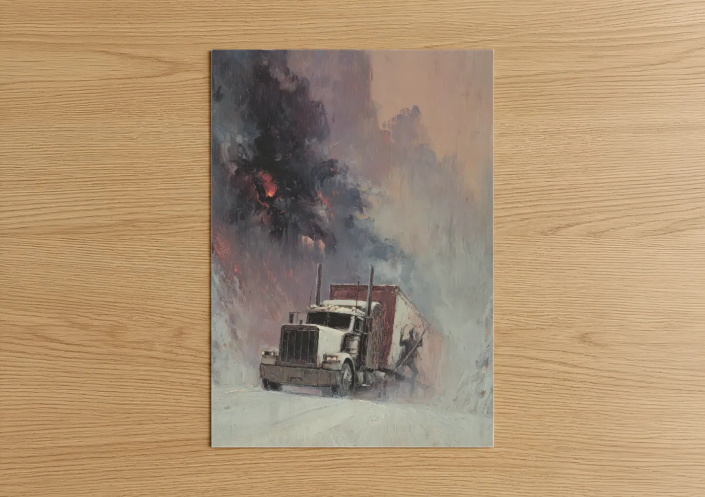 Snowy Truck Blizzard Landscape Wall Art