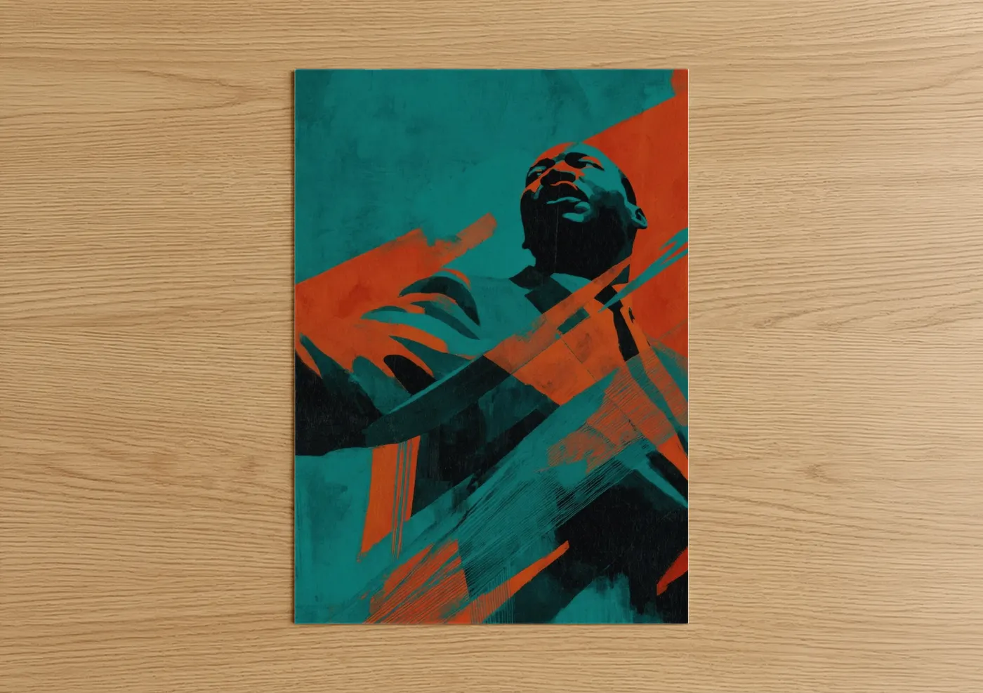 MLK Jr Day Inspiring Portrait Teal Orange Wall Art