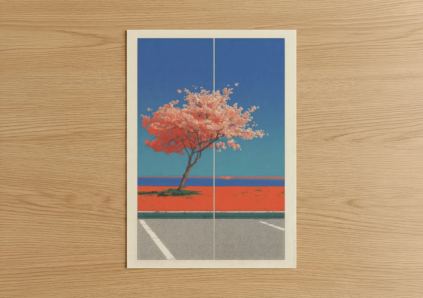 Japanese Y2K Sakura Tree Landscape Wall Art