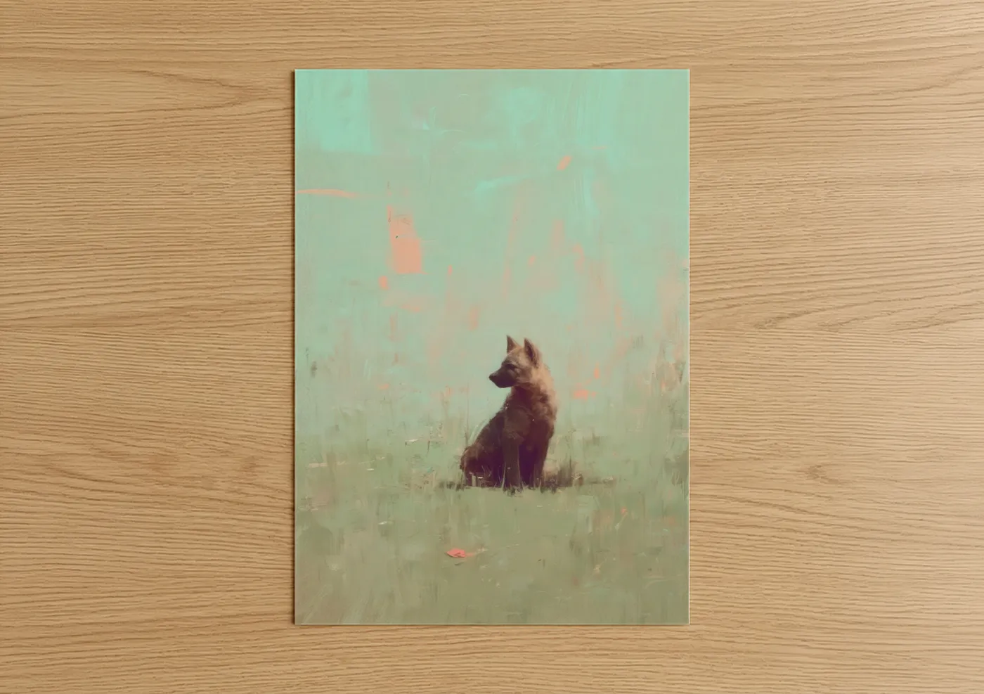 Solitary Hyena in Misty Field Painting Wall Art