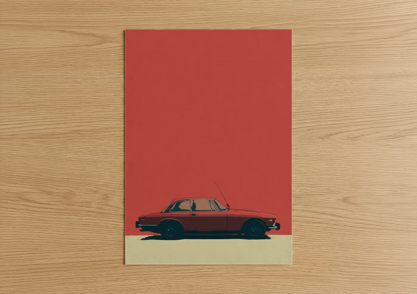 Vintage Red Classic Car Illustration Wall Art