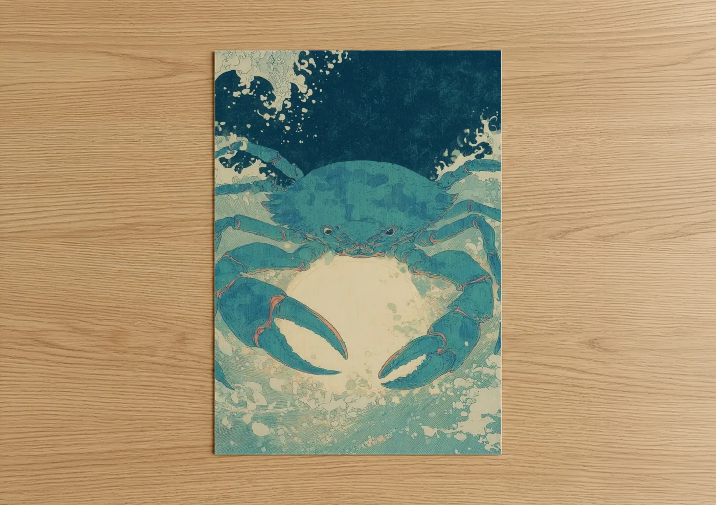 Teal Crab Cancer Zodiac Illustration Wall Art