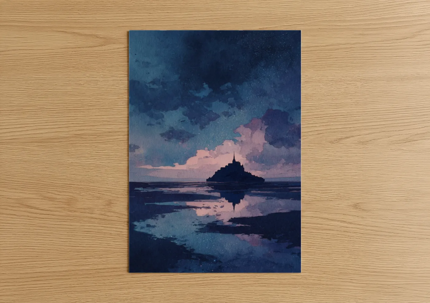 Mont Saint-Michel Twilight Reflection Wall Art