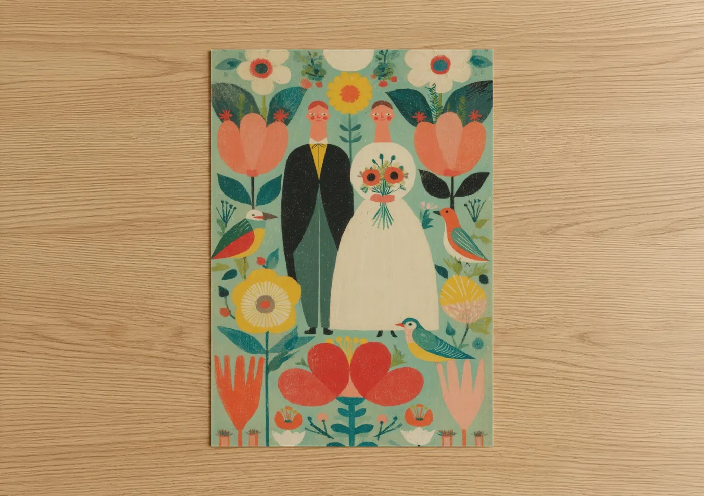 Garden Wedding Couple Floral Illustration Wall Art