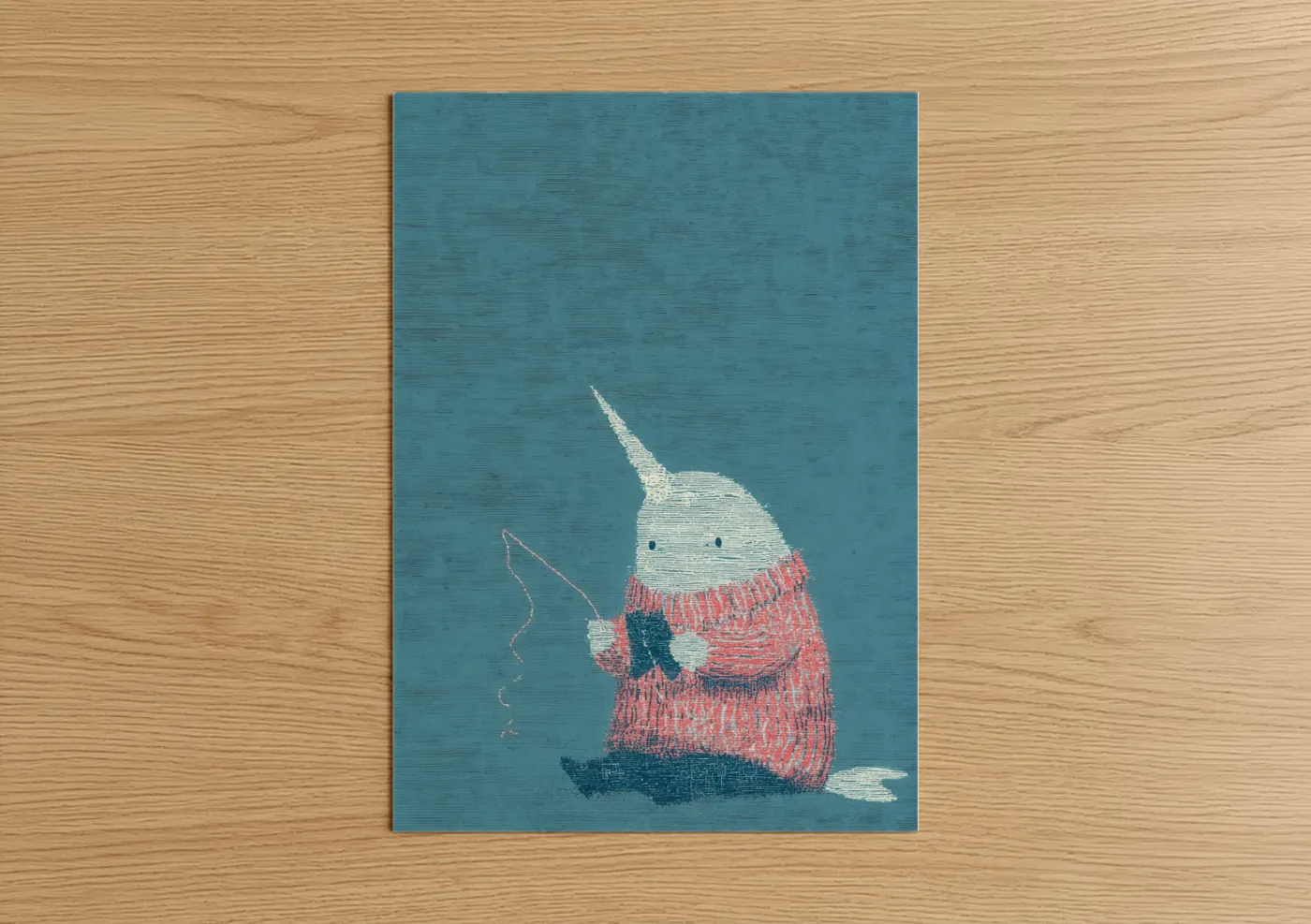 Festive Narwhal Fishing Whimsical Wall Art