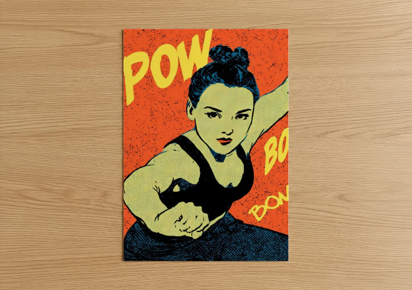 Zumba art print on warm oak wood — orange and yellow gold palette — Empowered Dancer poster