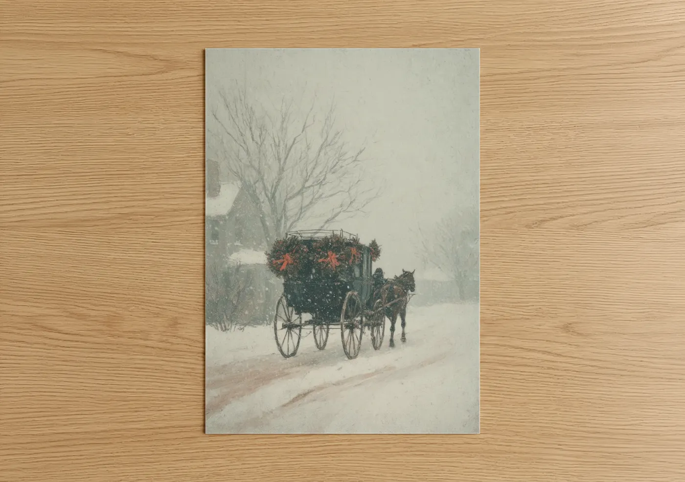 Horse-Drawn Wagon Winter Holiday Decor Wall Art