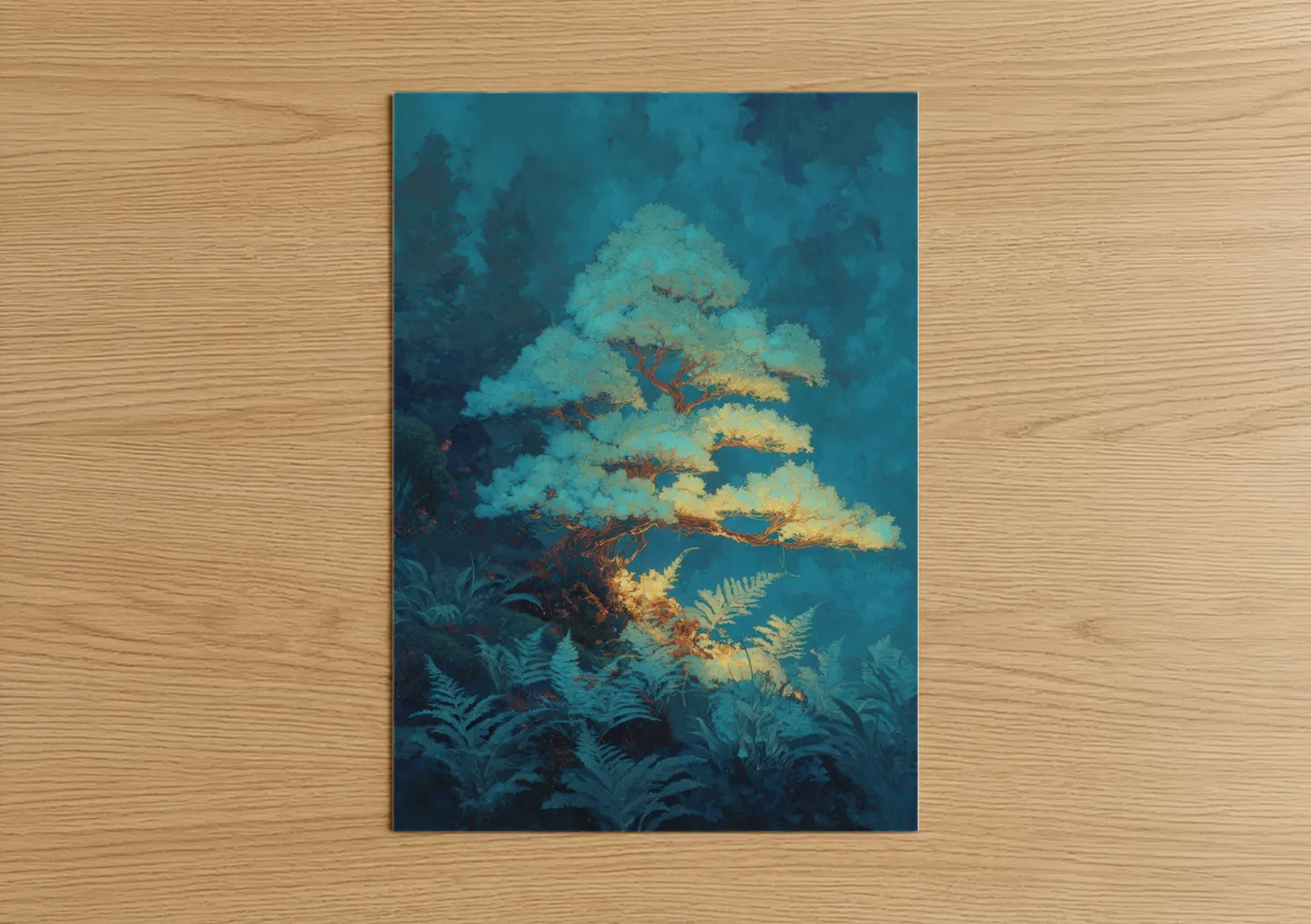 Luminous Bonsai Tree Mystical Forest Wall Art