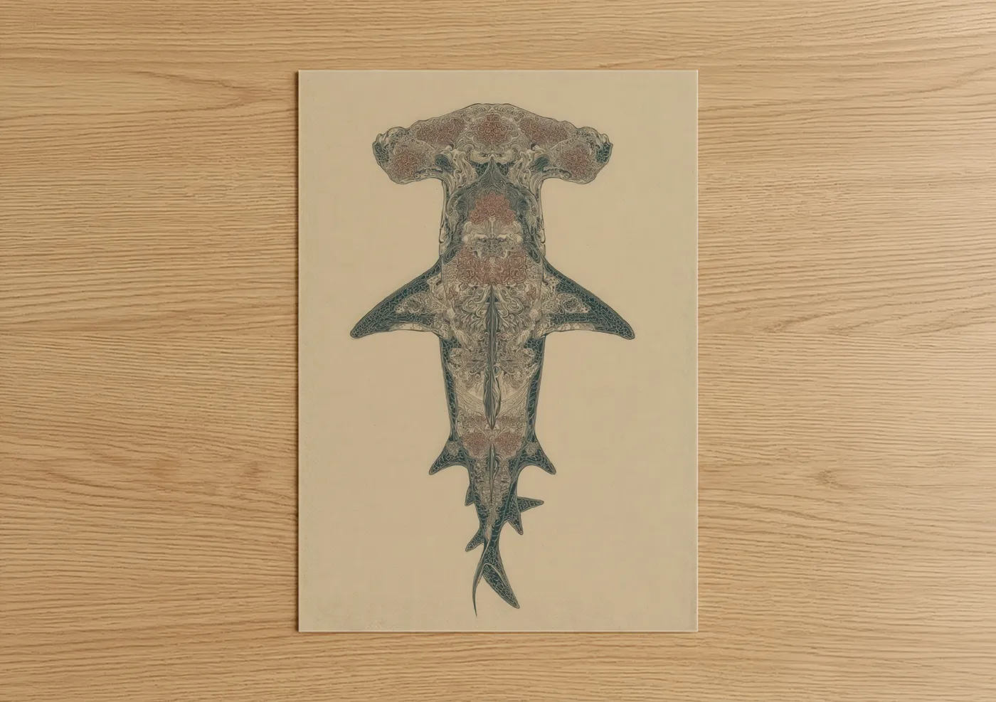 Ornate Hammerhead Shark Illustration Wall Art